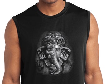 3D Ganesha Dark Men's Yoga Sleeveless Moisture Wicking Tee T-Shirt = ST352-3DDARK