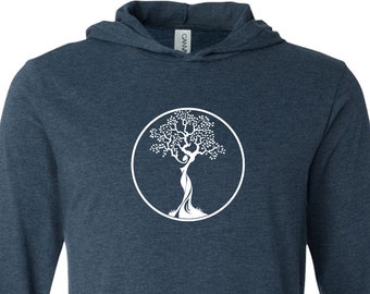 White Tree of Life Circle Yoga Lightweight Hoodie Tee T-Shirt - WTREECIR-3512