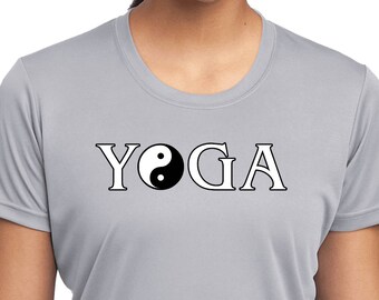 Yin Yang Yoga Text Ladies Yoga Moisture Wicking Tee T-Shirt = LST350-YYTEXT