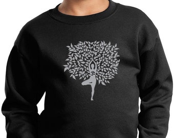 Grey Tree Pose Kid's Yoga Sweatshirt = PC90Y-GTREEPOSE