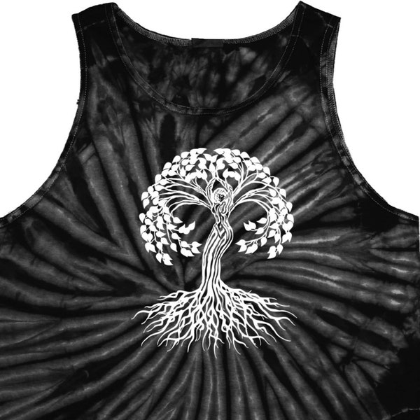 White Celtic Tree Yoga Tie Dye Tank Top = 3500-WHTCELTIC