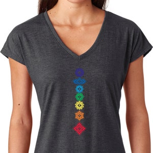 Floral Chakras Ladies Yoga Tri Blend V-Neck Tee Shirt = FLORAL-6750VL