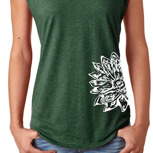 Sketch Lotus Side Print Ladies Yoga Tri Blend V-Neck Tee Shirt = SKETCH-6750VL