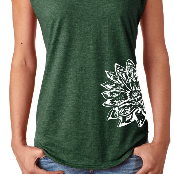 Sketch Lotus Side Print Ladies Yoga Tri Blend V-Neck Tee Shirt = SKETCH-6750VL