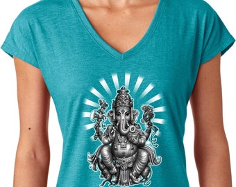 Ganesha Ladies Yoga Tri Blend V-Neck Tee Shirt = GANESHA-6750VL
