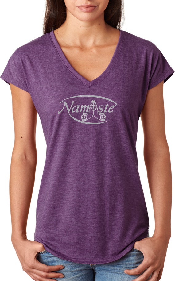 Namaste Lines Ladies Yoga V-Neck Tee Shirt = NAMLINES-N1540