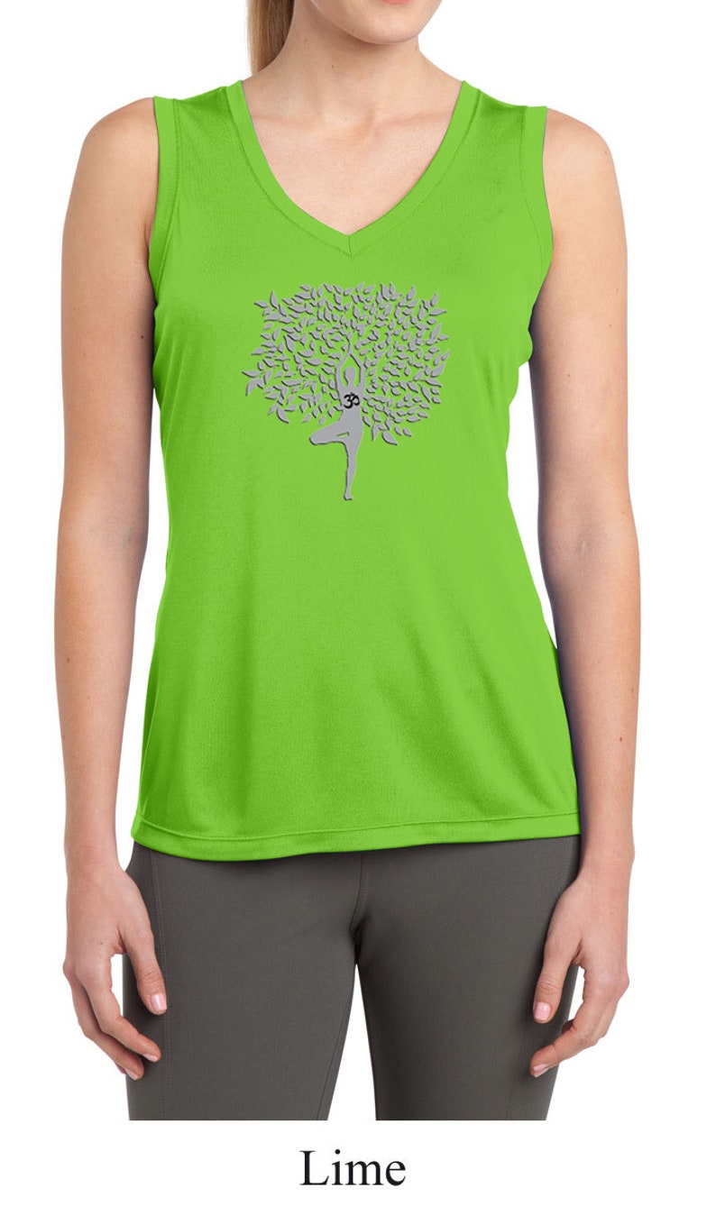 Grey Tree Pose Ladies Yoga Sleeveless Moisture Wicking Tee T-Shirt LST352-GTREEPOSE image 3