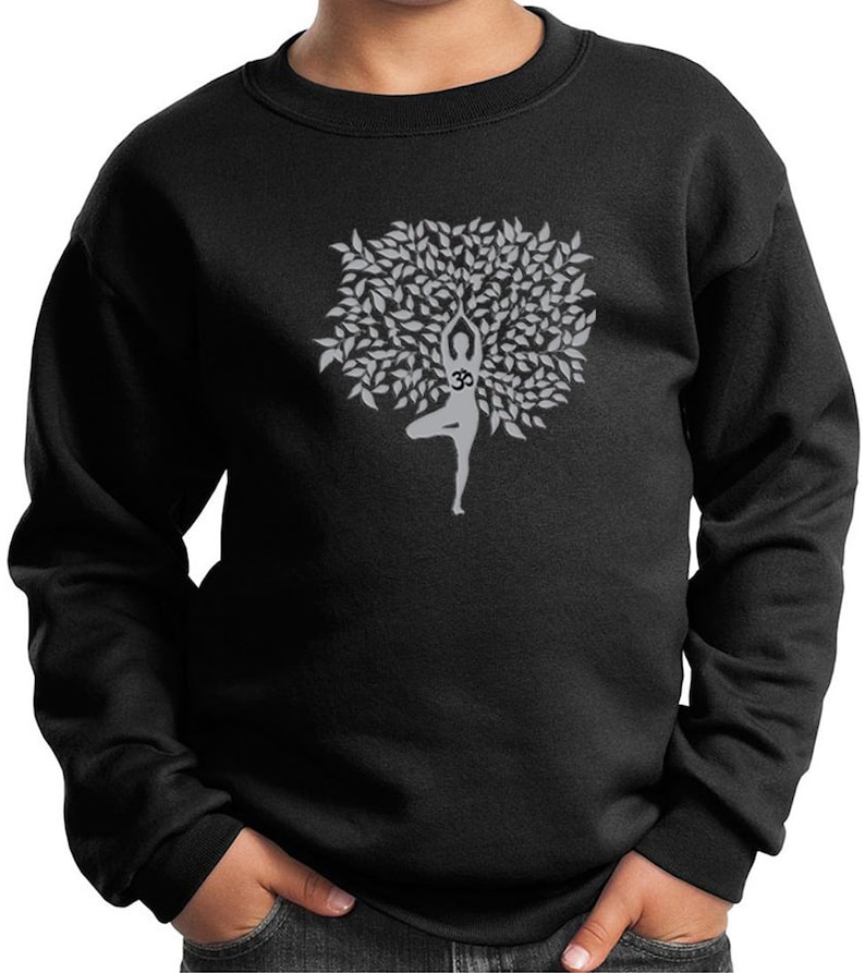 Grey Tree Pose Kid's Yoga Sweatshirt PC90Y-GTREEPOSE image 1