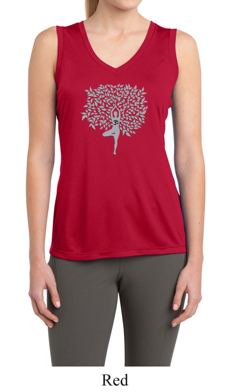 Grey Tree Pose Ladies Yoga Sleeveless Moisture Wicking Tee T-Shirt LST352-GTREEPOSE image 5