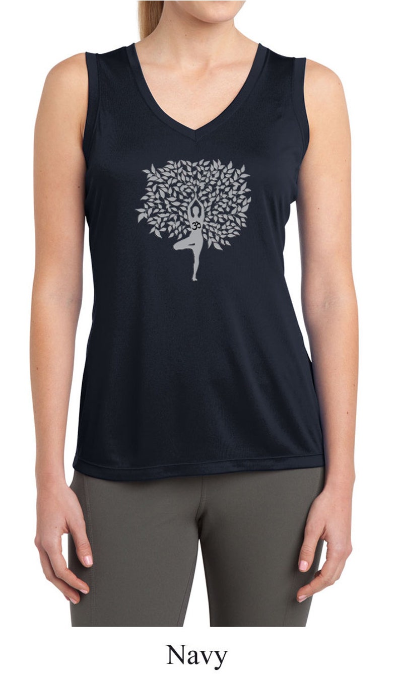 Grey Tree Pose Ladies Yoga Sleeveless Moisture Wicking Tee T-Shirt LST352-GTREEPOSE image 4