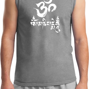 OM Mani Padme Hum Herren Yoga Ärmellose Muskel T-Shirt = 2700-MANI