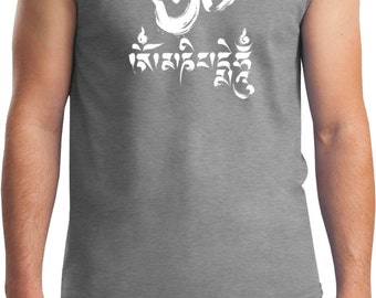 OM Mani Padme Hum Men's Yoga Sleeveless Muscle Tee T-Shirt = 2700-MANI