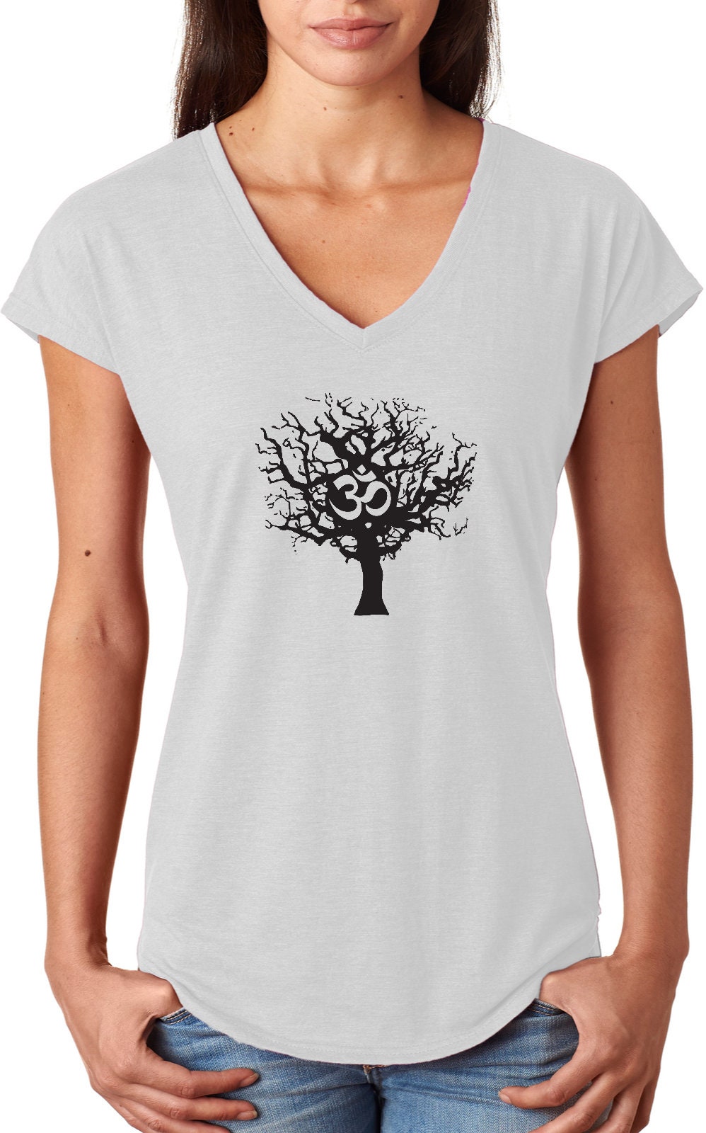 Black Tree of Life Ladies Yoga Tri Blend V-Neck Tee Shirt | Etsy