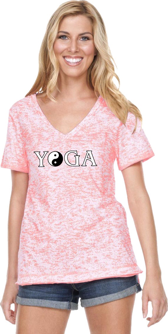 Yin Yang Yoga Text Ladies Yoga Static Print V Neck Contrast | Etsy