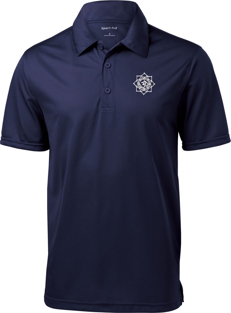 White Lotus OM Patch Pocket Print Men/'s Yoga Polo Tee T-Shirt = WLOTUSOM-PP-ST690