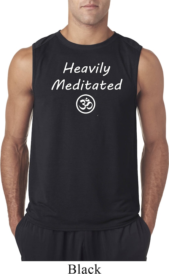 Heavily Meditated with OM Men's Yoga Sleeveless Moisture Wicking Tee T-Shirt = 42700-HEAVILYOM
