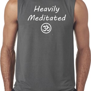 Heavily Meditated with OM Men's Yoga Sleeveless Moisture Wicking Tee T-Shirt = 42700-HEAVILYOM image 2