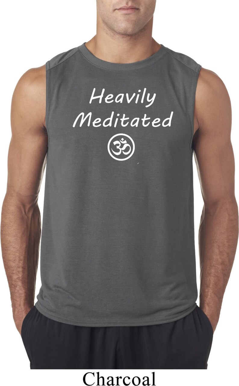 Heavily Meditated with OM Men's Yoga Sleeveless Moisture Wicking Tee T-Shirt = 42700-HEAVILYOM image 2