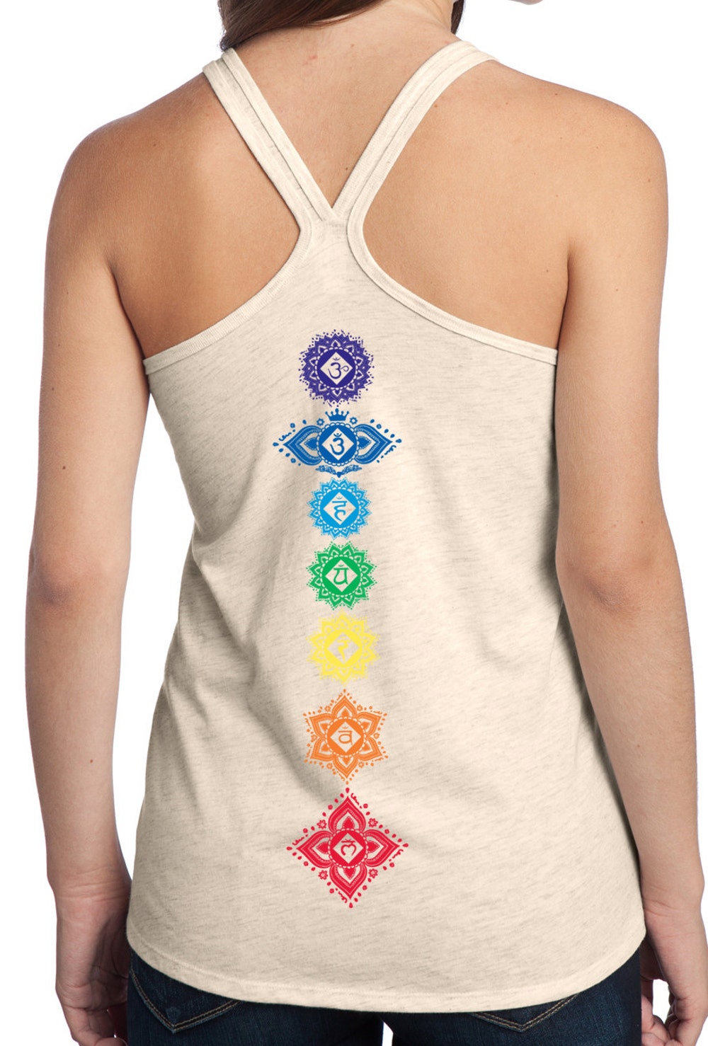 Floral Chakras (Back Print) Ladies Yoga T-Back Tank Top - Dt250-Florchak-Back Moderndaydecors