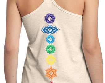 Floral Chakras (back print) Ladies Yoga T-back Tank Top - DT250-FLORCHAK-BACK