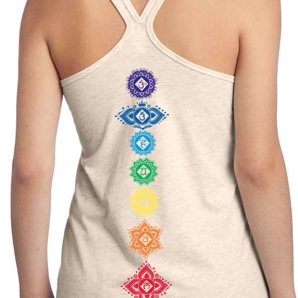 Floral Chakras (back print) Ladies Yoga T-back Tank Top - DT250-FLORCHAK-BACK