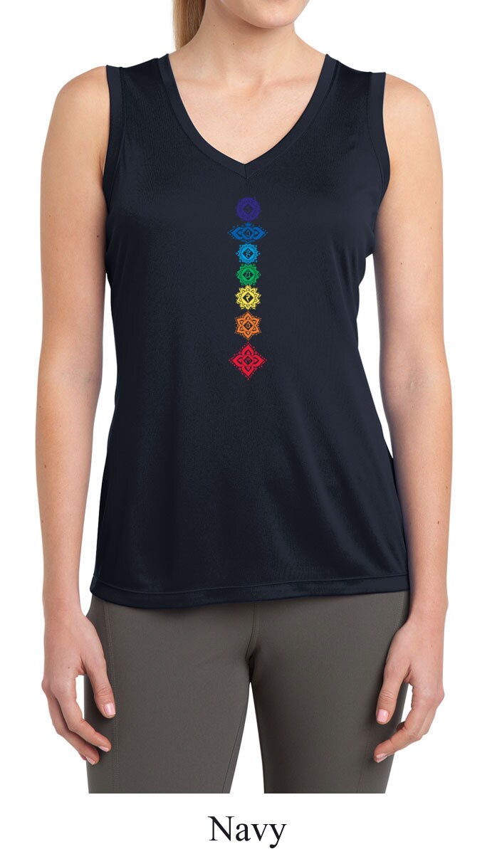 Women's 7 Chakras Floral Halter Tank Top - Yoga & Casual Stretch Top - View #6