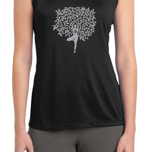 Grey Tree Pose Ladies Yoga Sleeveless Moisture Wicking Tee T-Shirt LST352-GTREEPOSE image 2
