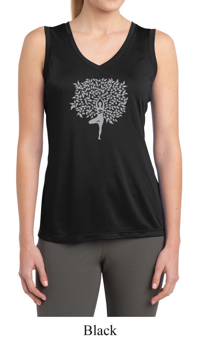 Grey Tree Pose Ladies Yoga Sleeveless Moisture Wicking Tee T-Shirt LST352-GTREEPOSE image 2