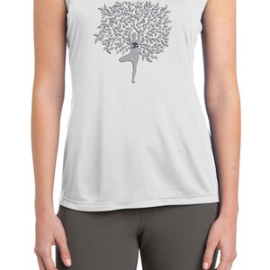 Grey Tree Pose Ladies Yoga Sleeveless Moisture Wicking Tee T-Shirt LST352-GTREEPOSE image 6