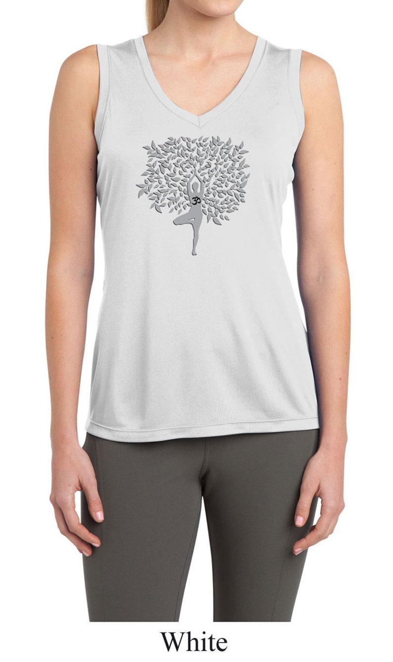 Grey Tree Pose Ladies Yoga Sleeveless Moisture Wicking Tee T-Shirt LST352-GTREEPOSE image 6