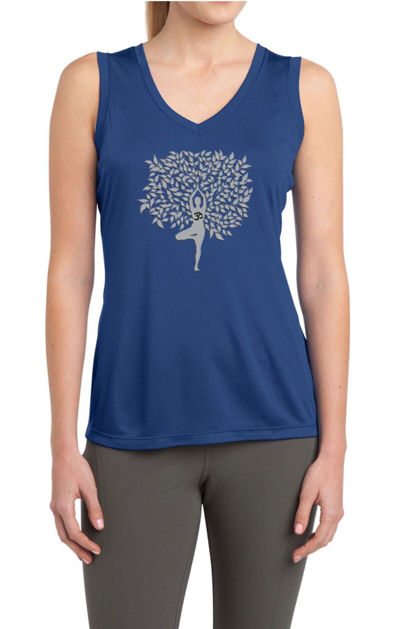 Grey Tree Pose Ladies Yoga Sleeveless Moisture Wicking Tee T-Shirt LST352-GTREEPOSE image 1