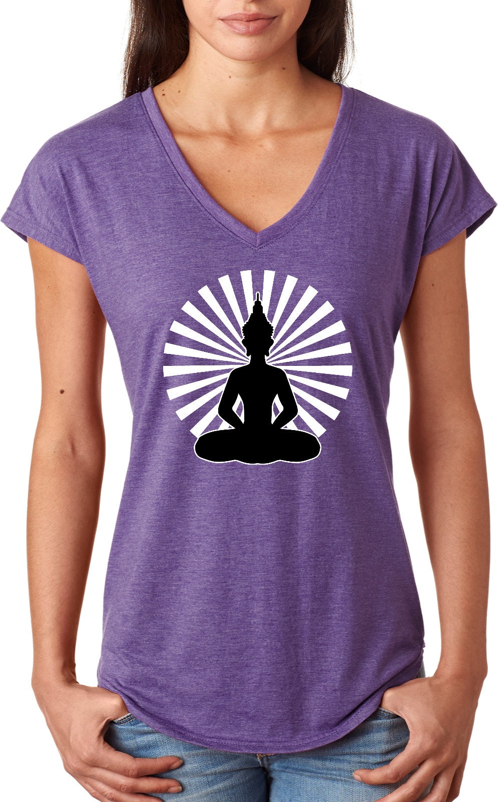 Meditating Buddha Ladies Yoga Tri Blend V-neck Tee Shirt - Etsy