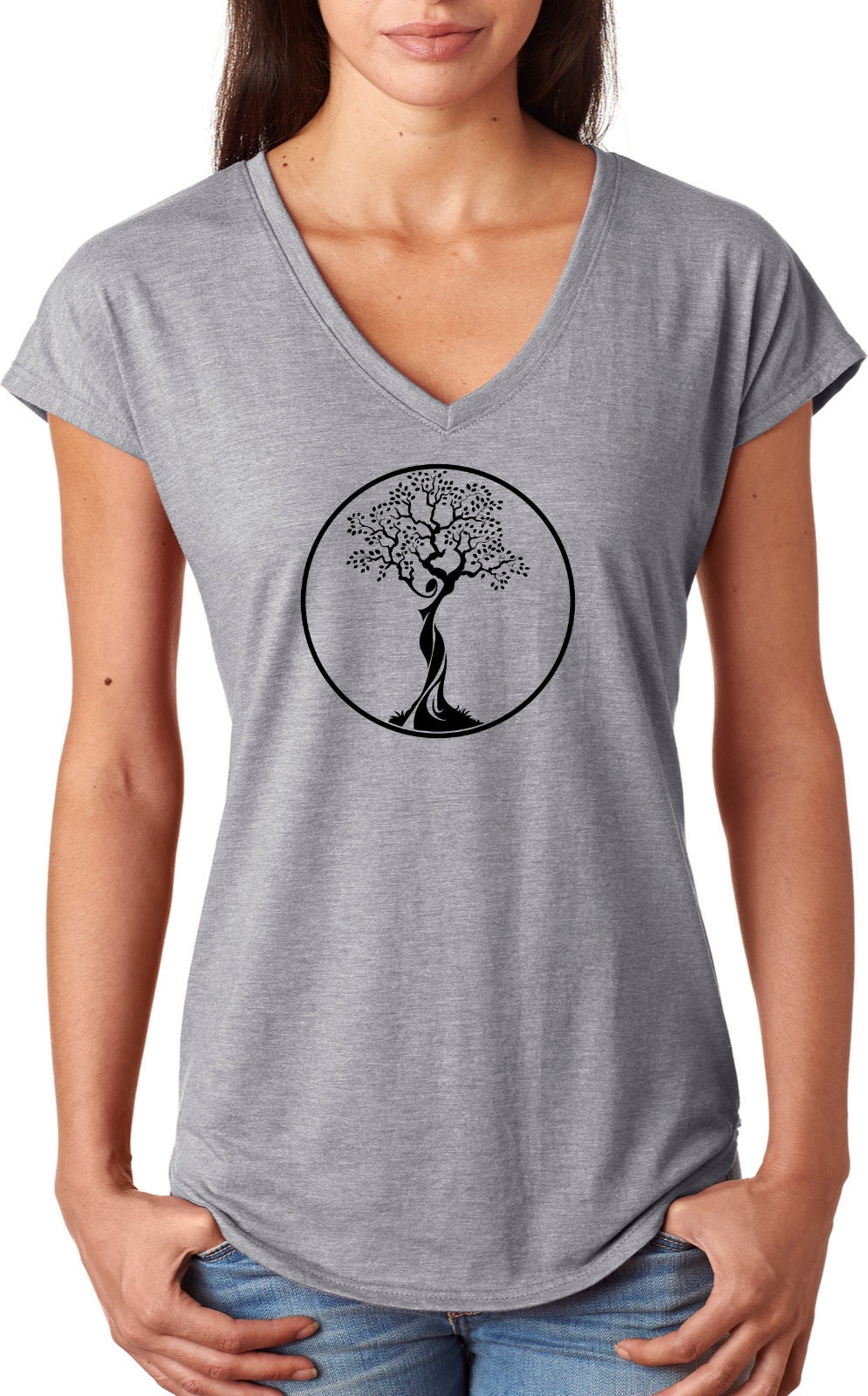 Black Tree of Life Circle Ladies Yoga Tri Blend V-neck Tee - Etsy