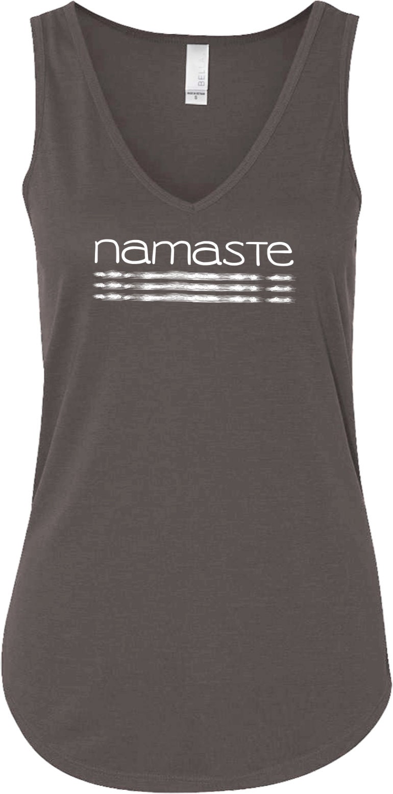 Namaste Lines Ladies Yoga V-Neck Tee Shirt = NAMLINES-N1540