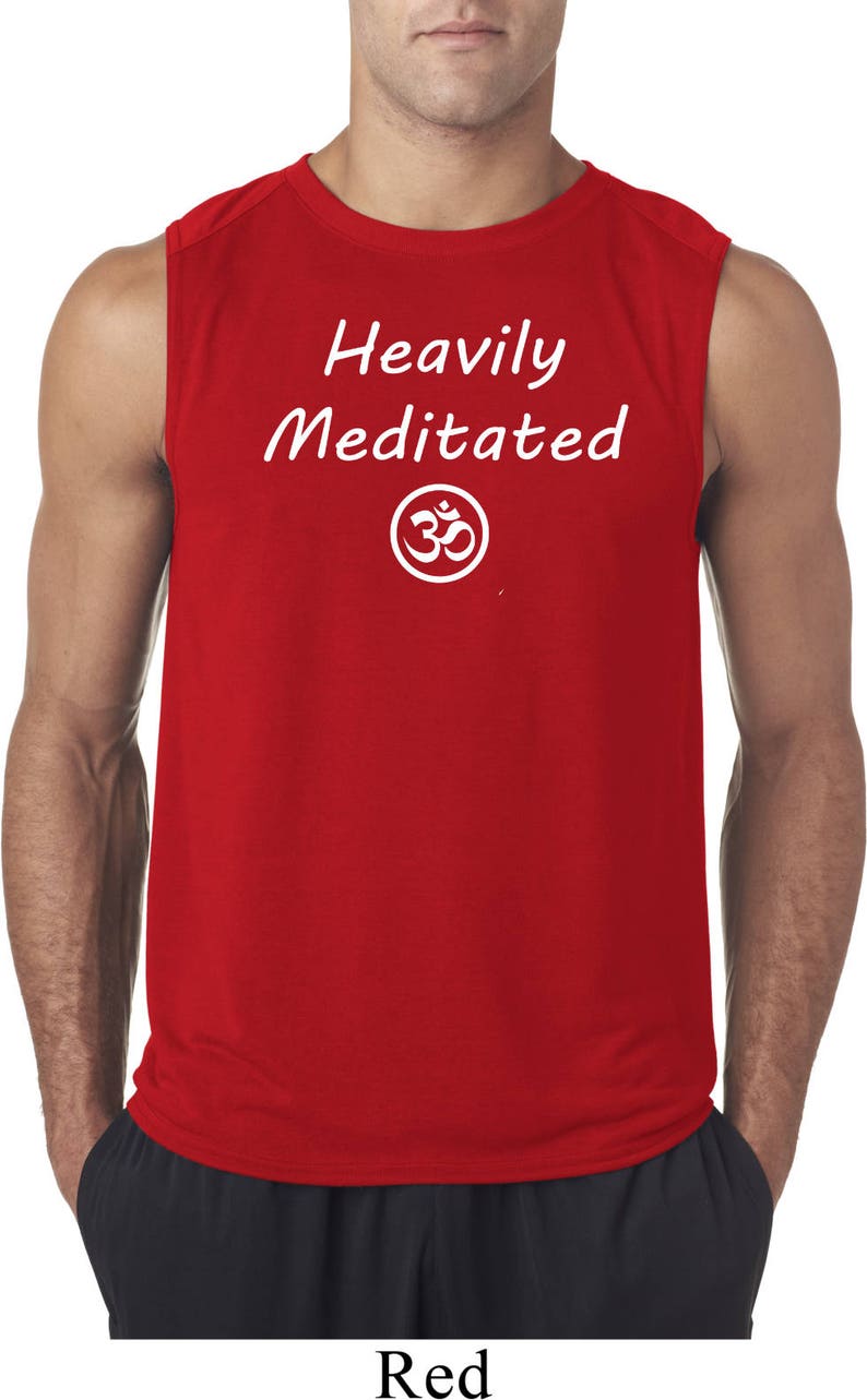 Heavily Meditated with OM Men's Yoga Sleeveless Moisture Wicking Tee T-Shirt = 42700-HEAVILYOM image 4