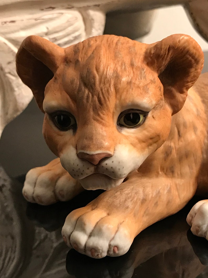 Vintage BOEHM Lion Cub Figurine 400-93 Hand Painted Porcelain Animal Collectible Figure Made in USA