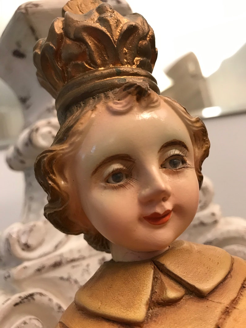 Vintage 14 Wood Infant of Prague Statue Glass Eyes / Santo Etsy