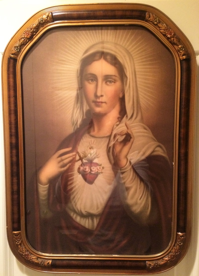 RESERVED...Vintage Sacred Heart of Mary Framed Religious Art Etsy