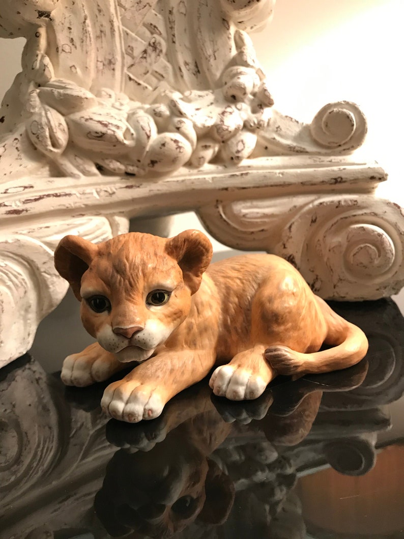 Vintage BOEHM Lion Cub Figurine 400-93 Hand Painted Porcelain Animal Collectible Figure Made in USA
