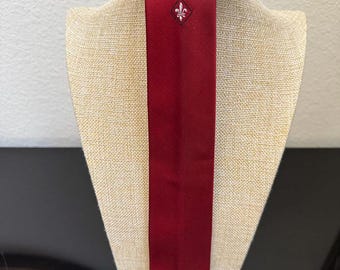 1950's RHODIA Red Skinny Necktie Acetate Tie Fleur De Lis France / Men's Accessories