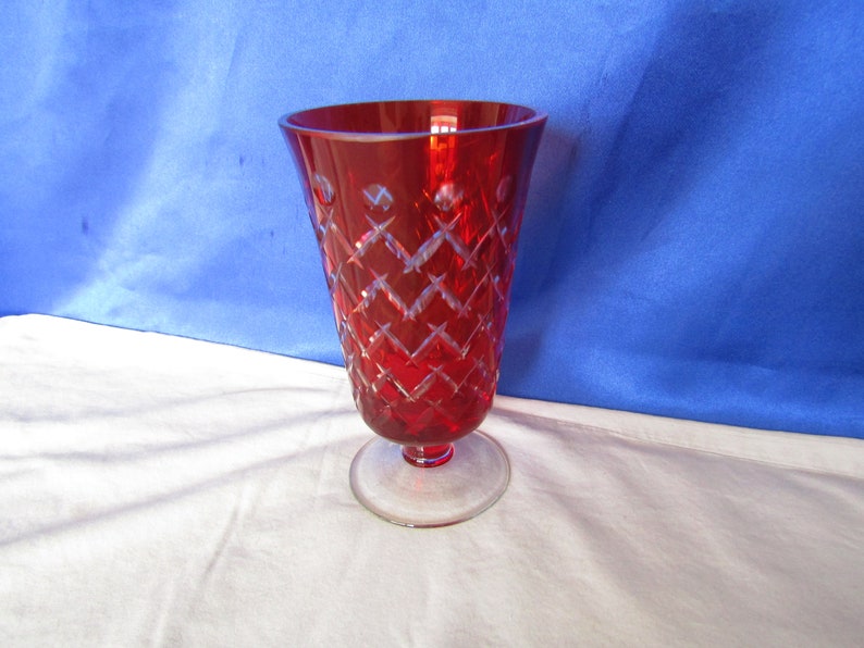 Vintage Czech Ruby Red Madesk Bohemian Cut Glass Vase image 5