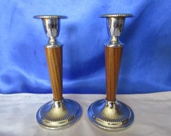 Pair of Silver Plated Ianthe Candlesticks with Faux Wood Stems