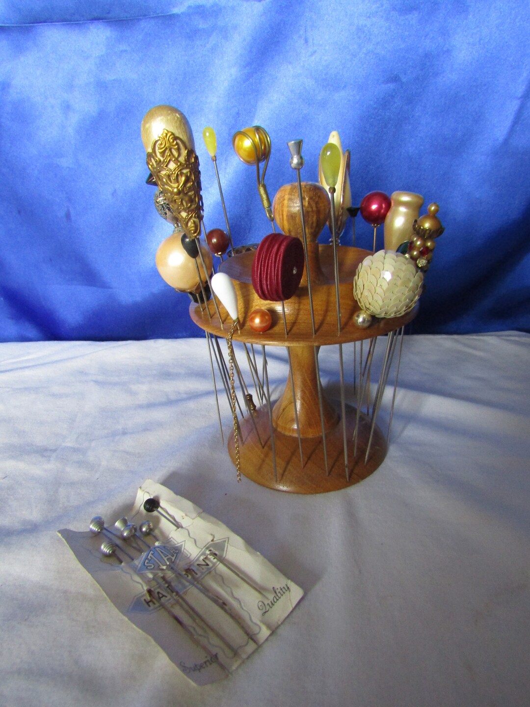 Vintage Turned Wooden Hat Pin Stand With a Collection of 37 Etsy