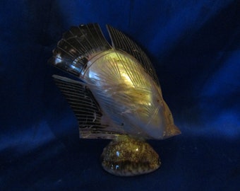 Vintage Carved Oyster Shell in the Form a Bird Sitting on a Cowrie Shell