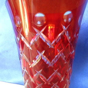 Vintage Czech Ruby Red Madesk Bohemian Cut Glass Vase image 2