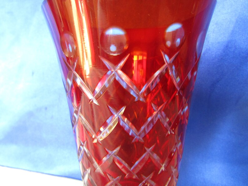 Vintage Czech Ruby Red Madesk Bohemian Cut Glass Vase image 2