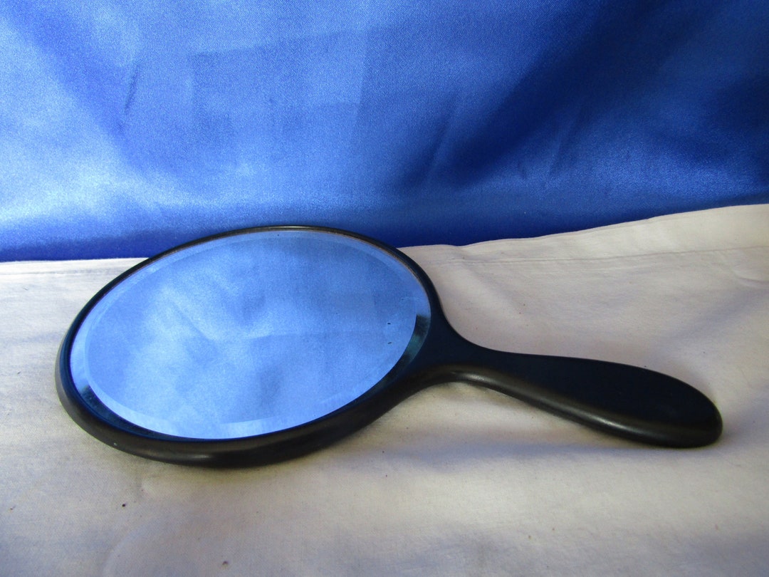 Vintage Bakelite Beveled Vanity Hand Mirror, With the Letter J on the