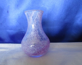 Vintage Caithness Mottled Flecked Lilac & White Glass Vase, has Label