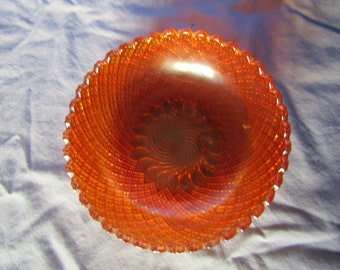 Vintage 1930's Carnival Marigold Amber Luster Glass Fruit Bowl, Hob Nail Surface