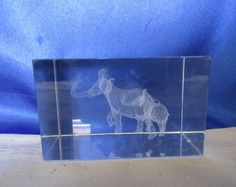 Laser Etched Crystal Glass Paperweight, Female Elephant and Calf